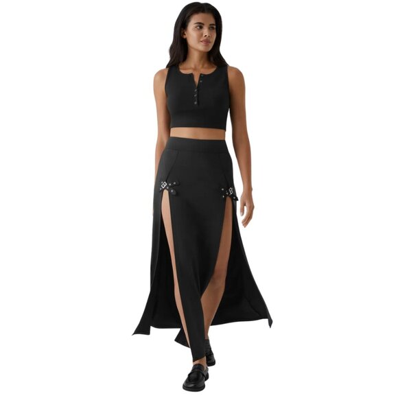 HALARA High Waist 2 In 1 Split Black Maxi Skort Skirt Buckle Various Sizes NWT - Picture 7 of 15
